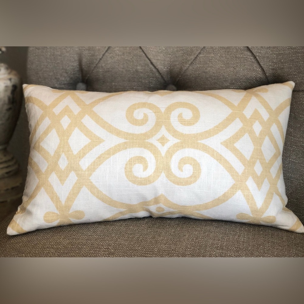 Elegant Cream and Gold Decorative Rectangle Pillow with Down Form Insert